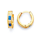 Huggie Earrings with Blue & White CZ in 14K Gold