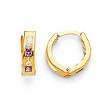 Huggie Earrings with Purple & White CZ in 14K Gold