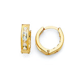 Huggie Earrings with Light Blue & White CZ in 14K Gold