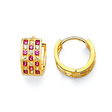 Huggie Earrings with Red & White CZ in 14K Gold