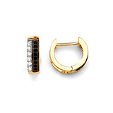 Huggie Earrings with White CZ and Onyx in 14K Gold