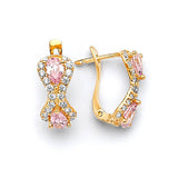 Huggie Earrings with Pink & White CZ in 14K Gold