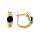 Huggie Earrings with Blue & White CZ in 14K Gold