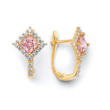 Huggie Earrings with Pink & White CZ in 14K Gold