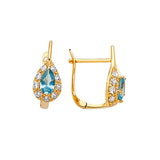 Huggie Earrings with Light Blue & White CZ in 14K Gold