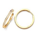 Huggie Earrings with White CZ in 14K Gold