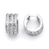 Huggie Earrings with White CZ in 14K White Gold