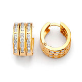 Huggie Earrings with White CZ in 14K Gold