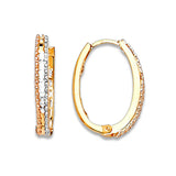 Huggie Earrings with White CZ in 14K Tri-Color Gold