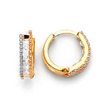 Huggie Earrings with White CZ in 14K Tri-Color Gold