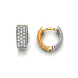 Huggie Earrings with White CZ in 14K Two-Tone Gold