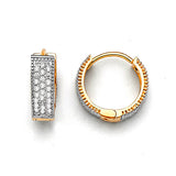 Huggie Earrings with White CZ in 14K Two-Tone Gold