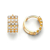 Huggie Earrings with White CZ in 14K Gold