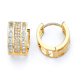 Huggie Earrings with White CZ in 14K Gold