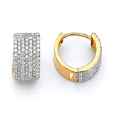 Huggie Earrings with White CZ in 14K Two-Tone Gold