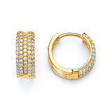 Huggie Earrings with White CZ in 14K Gold