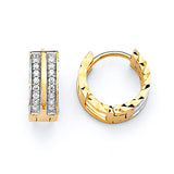 Huggie Earrings with White CZ in 14K Two-Tone Gold