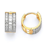 Huggie Earrings with White CZ in 14K Two-Tone Gold