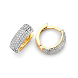 Huggie Earrings with White CZ in 14K Two-Tone Gold