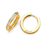 Huggie Earrings with White CZ in 14K Gold