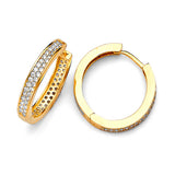 Huggie Earrings with White CZ in 14K Gold