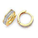 Huggie Earrings with White CZ in 14K Two-Tone Gold