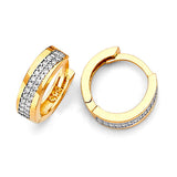 Huggie Earrings with White CZ in 14K Two-Tone Gold