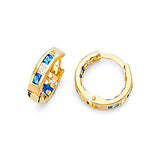 Huggie Earrings with Blue & White CZ in 14K Gold