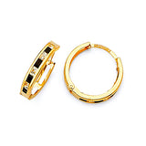 Huggie Earrings with Black & White CZ in 14K Gold