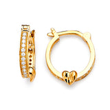 Heart Huggie Earrings with White CZ in 14K Gold