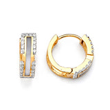 Huggie Earrings with White CZ in 14K Two-Tone Gold