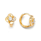 Flower Huggie Earrings with White CZ in 14K Gold