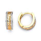 Huggie Earrings with White CZ in 14K Two-Tone Gold