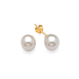 Solitaire Stud Earrings with Pearl in 14K Gold and Butterfly Backing