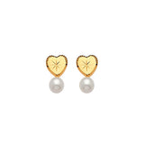 Heart Stud Earrings with Pearl in 14K Gold and Butterfly Backing