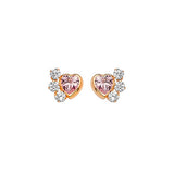 Heart Stud Earrings with Pink & White CZ in 14K Gold and Screw Backing