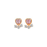 Heart Stud Earrings with Pink & White CZ in 14K Gold and Screw Backing