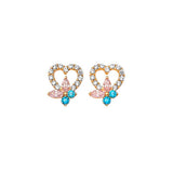 Heart Stud Earrings with Multi-Color CZ in 14K Gold and Butterfly Backing