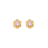 Stud Earrings with Pink CZ in 14K Gold and Butterfly Backing