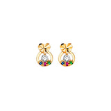 Heart Stud Earrings with Multi-Color CZ in 14K Gold and Butterfly Backing