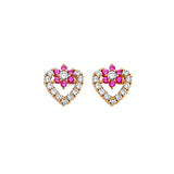 Heart Stud Earrings with Pink & White CZ in 14K Gold and Butterfly Backing