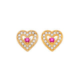 Heart Stud Earrings with Pink & White CZ in 14K Gold and Butterfly Backing