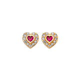 Heart Stud Earrings with Red & White CZ in 14K Gold and Butterfly Backing