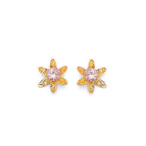 Flower Stud Earrings with Pink CZ in 14K Gold and Screw Backing