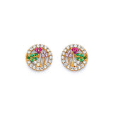 Flower Stud Earrings with Multi-Color CZ in 14K Gold and Butterfly Backing