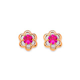 Stud Earrings with Red CZ in 14K Rose Gold and Butterfly Backing