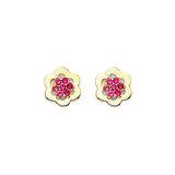 Stud Earrings with Red CZ in 14K Gold and Screw Backing