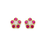 Flower Stud Earrings with Pink & White CZ in 14K Gold and Butterfly Backing