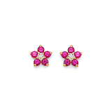 Flower Stud Earrings with Pink & White CZ in 14K Gold and Butterfly Backing