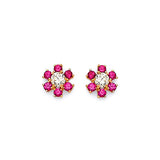 Flower Stud Earrings with Pink & White CZ in 14K Gold and Butterfly Backing